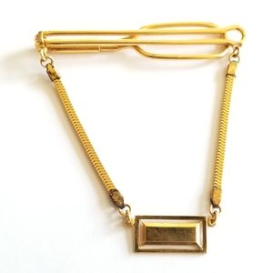 Vintage tie clip gold tone hanging rectangle engraveable mens jewelry
